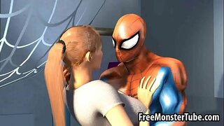 3D blonde babe gets her pussy licked le Spiderman